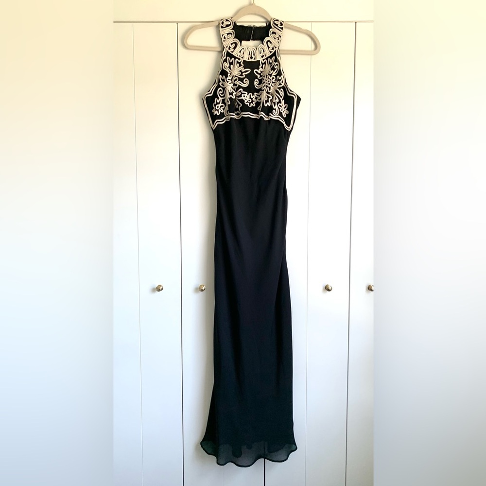 Jessica McClintock Gunne Sax Embroidered‎ Black Halter Dress Gown Size 5/6